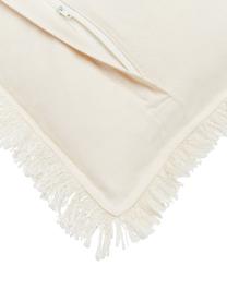 Geborduurde Boho kussenhoes Heli met franjes, 100% katoen, Beige, B 30 x L 50 cm