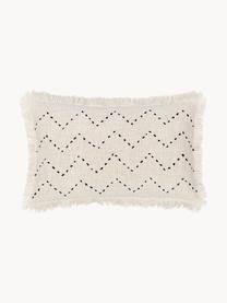 Geborduurde Boho kussenhoes Heli met franjes, 100% katoen, Beige, B 30 x L 50 cm