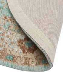 Runder Chenilleteppich Rimini, handgewebt, Flor: 95 % Baumwolle, 5 % Polye, Türkisgrün, Beige, Braun, Ø 120 cm (Grösse S)