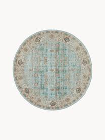 Tapis rond vintage chenille tissé main Rimini, Turquoise, taupe, brun, Ø 120 cm (taille S)