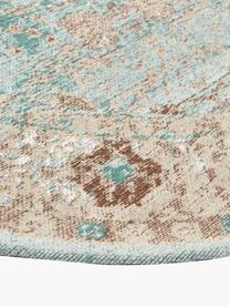 Rond chenille vloerkleed Rimini, handgeweven, Turquoise groen, beige, bruin, Ø 120 cm (maat S)