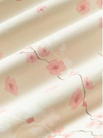 Funda nórdica de satén estampada Sakura, Beige claro, rosa claro, blanco, Cama 180/200 cm (260 x 240 cm)