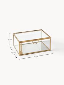 Opbergdoos Lirio van glas, Frame: gecoat metaal, Transparant, goudkleurig, B 14 x H 10 cm