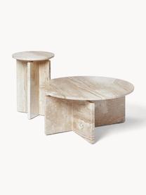 Table basse ronde en travertin Marisa, Travertin beige, Ø 70 x haut. 33 cm