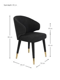 Silla tapizada Lunar, Tapizado: 100% terciopelo de poliés, Estructura: madera contrachapada, Patas: madera de caucho, Patas: acero con pintura en polv, Tejido negro, An 52 x F 59 cm