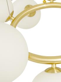 Ronde hanglamp Molekyl van opaalglas, Baldakijn: gecoat metaal, Goudkleurig, wit, Ø 50 x H 27 cm