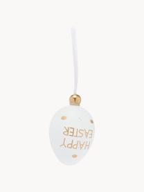 Decoratieve hangersset Happy Easter, set van 6, Kunststof, Wit, goudkleurig, Ø 3 x H 4 cm