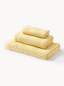 Set di asciugamani con motivo in rilievo Jacqui, varie misure, Giallo chiaro, Set da 3 (asciugamano ospite, asciugamano e telo bagno)