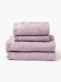 Set de toallas texturizadas Jacqui, tamaños diferentes, Lavanda, Set de 3 (toalla tocador, toalla lavabo y toalla de ducha)
