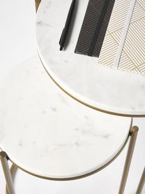 Set di 2 tavolini in marmo Ella, Ripiani: marmo, Struttura: metallo verniciato a polv, Bianco marmorizzato, dorato, Set in varie misure