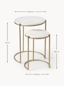Set de mesas auxiliares de mármol Ella, 2 pzas., Tablero: mármol, Estructura: metal con pintura en polv, Mármol blanco, dorado, Set de diferentes tamaños