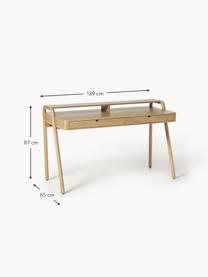 Bureau Evrak met lades, Frame: essenhoutfineer, Poten: massief essenhout Dit pro, Licht essenhout, B 139 x H 65 cm