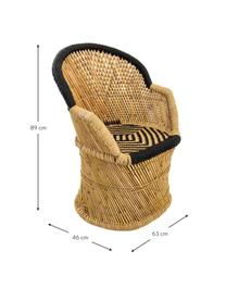 Zewnętrzny fotel wypoczynkowy z drewna bambusowego Ariadna, Drewno bambusowe, lina, Drewno bambusowe, czarny, S 46 x G 63 cm