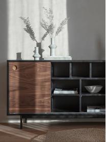 Houten dressoir Barbican met 2 schuifdeuren, Poten: metaal, gepoedercoat, Donker hout, zwart, B 160 x H 75 cm