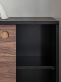 Houten dressoir Barbican met 2 schuifdeuren, Poten: metaal, gepoedercoat, Donker hout, zwart, B 160 x H 75 cm