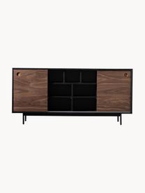 Houten dressoir Barbican met 2 schuifdeuren, Poten: metaal, gepoedercoat, Donker hout, zwart, B 160 x H 75 cm