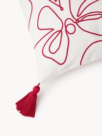 Bestickte Kissenhülle Alora mit weihnachtlichem Motiv, 100 % Baumwolle, Weiß, Rot, B 45 x L 45 cm