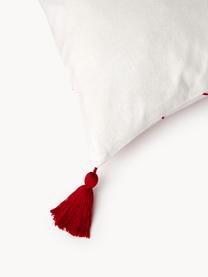 Housse de coussin 45x45 brodée Alora, 100 % coton, Blanc, rouge, larg. 45 x long. 45 cm