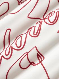 Copricuscino ricamato con motivo natalizio Alora, 100% cotone, Bianco, rosso, Larg. 45 x Lung. 45 cm