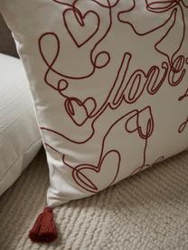 Housse de coussin 45x45 brodée Alora, 100 % coton, Blanc, rouge, larg. 45 x long. 45 cm