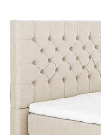 Premium boxspring bed Phoebe, Matras: 7-zones-pocketveringkern , Poten: massief gelakt beukenhout, Beige, 140 x 200 cm