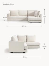 Divano angolare Tribeca, Rivestimento: 100% poliestere Il rivest, Struttura: legno di pino massiccio, Piedini: legno massiccio di faggio, Tessuto crema, Larg. 274 x Prof. 192 cm, chaise-longue a destra
