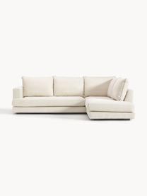 Sofa narożna Tribeca, Tapicerka: 100% poliester Dzięki tka, Stelaż: lite drewno sosnowe, Nogi: lite drewno bukowe, lakie, Kremowobiała tkanina, S 274 x G 192 cm, prawostronna