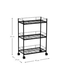 Opbergwagen Aga met zwarte wielen, Gecoat metaal, Zwart, B 45 x H 65 cm