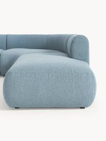 Modulares Bouclé-Ecksofa Sofia (4-Sitzer), Bezug: Bouclé (100 % Polyester) , Gestell: Fichtenholz, Spanplatte, , Füße: Kunststoff Dieses Produkt, Bouclé Blau, B 319 x T 298 cm, Eckteil rechts