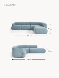 Modulares Bouclé-Ecksofa Sofia (4-Sitzer), Bezug: Bouclé (100 % Polyester) , Gestell: Fichtenholz, Spanplatte, , Füße: Kunststoff Dieses Produkt, Bouclé Blau, B 319 x T 298 cm, Eckteil rechts