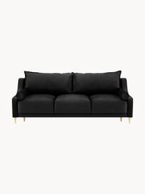 Divano letto 3 posti in velluto nero con contenitore Lea, Rivestimento: velluto di poliestere Il , Piedini: metallo verniciato a polv, Velluto nero, ottonato, Larg. 215 x Alt. 94 cm