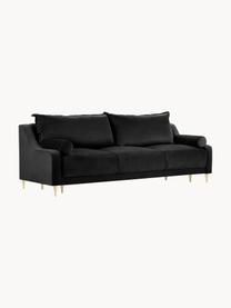 Divano letto 3 posti in velluto nero con contenitore Lea, Rivestimento: velluto di poliestere Il , Piedini: metallo verniciato a polv, Velluto nero, ottonato, Larg. 215 x Alt. 94 cm