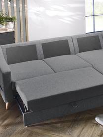 Sofa narożna z funkcją spania i miejscem do przechowywania Sweden, Tapicerka: poliester, Nogi: drewno naturalne, Szary, S 224 x G 149 cm