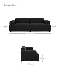 Canapé 3 places Melva, Tissu noir, larg. 238 x prof. 101 cm