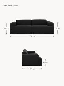 Sofa Melva (3-Sitzer), Bezug: 100% Polyester Der hochwe, Gestell: Massives Kiefernholz, Spa, Webstoff Schwarz, B 238 x T 101 cm