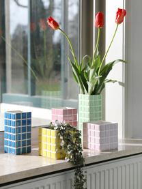 Design vaas Tile met tegellook, H 28 cm, Dolomietensteen, Lichtgroen, gebroken wit, B 11 x H 28 cm