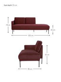 Fluwelen chaise longue Fluente in roodbruin met metalen poten, Bekleding: fluweel (hoogwaardig poly, Frame: massief grenenhout, Poten: gepoedercoat metaal, Bordeauxrood, B 202 x D 85 cm