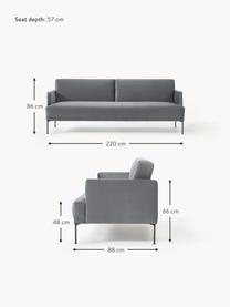 Divano letto 3 posti in velluto Fluente, Rivestimento: velluto (rivestimento in , Struttura: legno di pino massiccio, Piedini: metallo verniciato a polv, Velluto grigio scuro, Larg. 220 x Prof. 88 cm