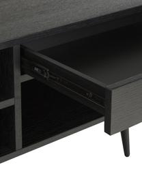 Zwart tv-meubel Verona, Frame: gelakt MDF met eikenhoutf, Poten: gepoedercoat metaal, Zwart, B 160 x H 50 cm