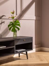 Zwart tv-meubel Verona, Frame: gelakt MDF met eikenhoutf, Poten: gepoedercoat metaal, Zwart, B 160 x H 50 cm