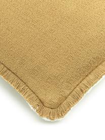 Copricuscino reversibile color giallo con frange decorative Loran, 100% cotone, Giallo senape, bianco crema, Larg. 30 x Lung. 50 cm