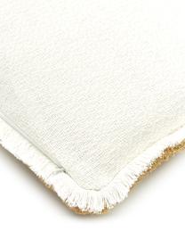 Copricuscino reversibile color giallo con frange decorative Loran, 100% cotone, Giallo senape, bianco crema, Larg. 30 x Lung. 50 cm