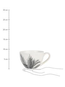 Tassen mit Untertassen Papaye mit Palmenblattmotiv, 4 Stück, Porzellan, Weiß, Schwarz, Ø 9 x 7 cm