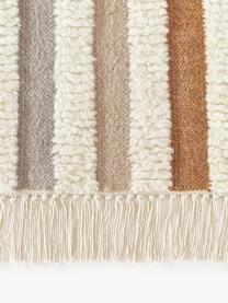 Tappeto kilim fatto a mano con frange Calais, 80% lana, 20% cotone

Nel caso dei tappeti di lana, le fibre posso allentarsi nelle prime settimane di utilizzo, questo si riduce con l'uso quotidiano e la peluria diminuisce., Beige, terracotta, taupe, Larg. 80 x Lung. 150 cm (taglia XS)