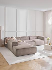 Modulares XL-Ecksofa Lennon aus Cord, Bezug: Cord (92 % Polyester, 8 %, Gestell: Massives Kiefernholz, Spe, Füße: Kunststoff Dieses Produkt, Cord Taupe, B 329 x T 269 cm, Eckteil links