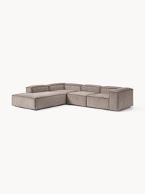 Modulares XL-Ecksofa Lennon aus Cord, Bezug: Cord (92 % Polyester, 8 %, Gestell: Massives Kiefernholz, Spe, Füße: Kunststoff Dieses Produkt, Cord Taupe, B 329 x T 269 cm, Eckteil links