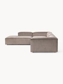 Modulares XL-Ecksofa Lennon aus Cord, Bezug: Cord (92 % Polyester, 8 %, Gestell: Massives Kiefernholz, Spe, Füße: Kunststoff Dieses Produkt, Cord Taupe, B 329 x T 269 cm, Eckteil links