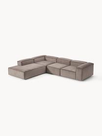 Sofá rinconera modular grande de pana Lennon, Tapizado: pana (92% poliéster, 8% p, Estructura: madera de pino maciza, ma, Patas: plástico Este producto es, Pana gris pardo, An 329 x F 269 cm, chaise longue izquierda