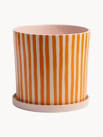 Ručně malovaný porcelánový obal na květináč Ray, Porcelán, Oranžová, světle růžová, tlumeně bílá, Ø 22 cm, V 21 cm