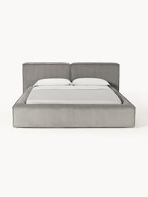 Letto imbottito in velluto a coste con contenitore Lennon, Rivestimento: velluto a coste (98% poli, Struttura: legno di pino massiccio, , Piedini: legno, plastica Questo pr, Velluto a coste grigio, Larg. 248 x Lung. 243 cm (superfice 180 x 200 cm)